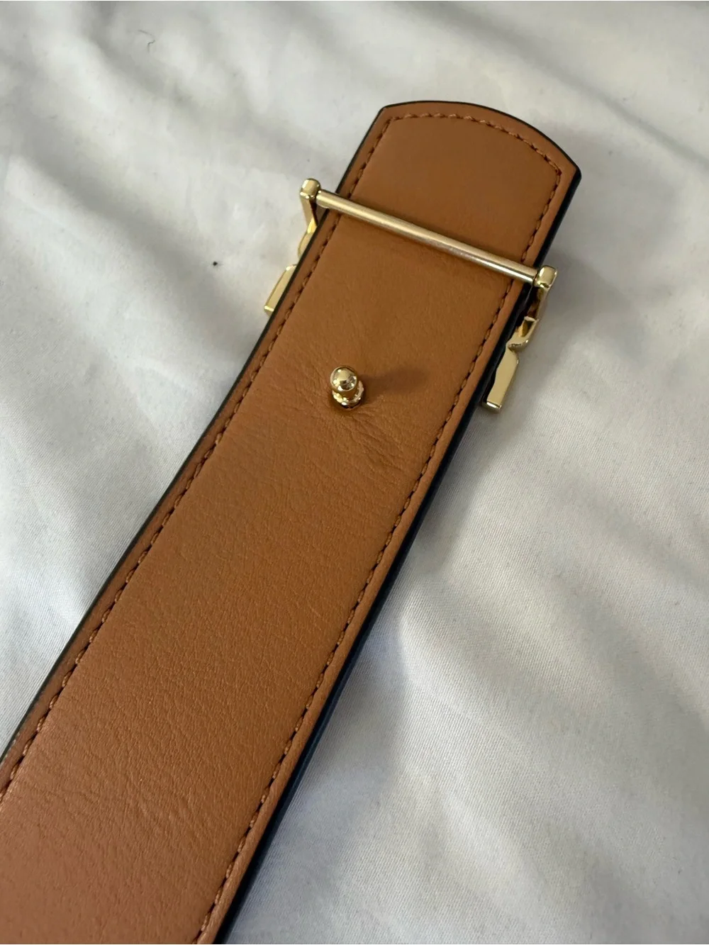 Tory Burch Red Leather Belt with Gold Logo Buckle